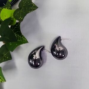Gunmetal Silver Small 1" Chunky Teardrop Earrings New